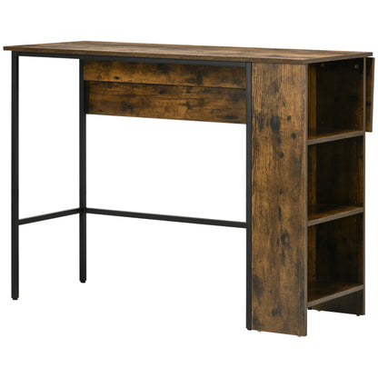 Bar Table with Storage Bistro Table Central Island Folding Side Tabletop and 3 Shelves - 120 x 76 x 91.4 cm Rustic Brown