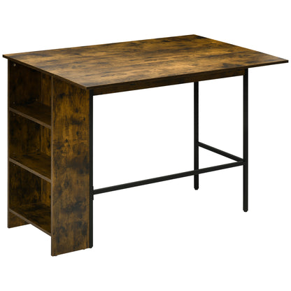 Bar Table with Storage Bistro Table Central Island Folding Side Tabletop and 3 Shelves - 120 x 76 x 91.4 cm Rustic Brown