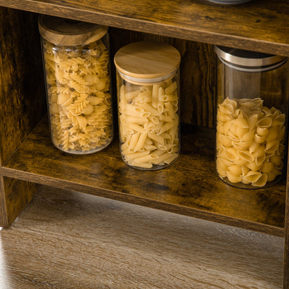 Bar Table with Storage Bistro Table Central Island Folding Side Tabletop and 3 Shelves - 120 x 76 x 91.4 cm Rustic Brown