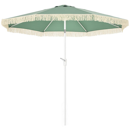 Garden Parasol Outdoor Tilt Fringed Umbrella with Crank 8 Ribs Ø 2.65 x 2.45m Green