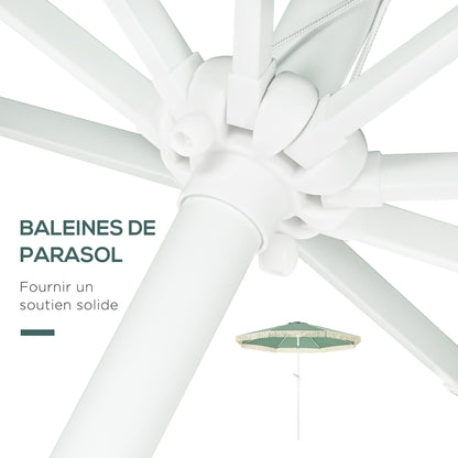 Garden Parasol Outdoor Tilt Fringed Umbrella with Crank 8 Ribs Ø 2.65 x 2.45m Green