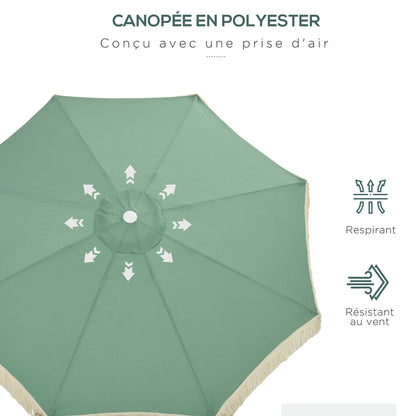 Garden Parasol Outdoor Tilt Fringed Umbrella with Crank 8 Ribs Ø 2.65 x 2.45m Green