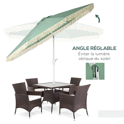Garden Parasol Outdoor Tilt Fringed Umbrella with Crank 8 Ribs Ø 2.65 x 2.45m Green