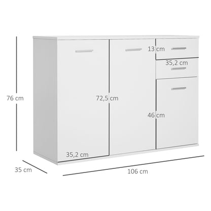 Kitchen Sideboard Cabinet with 2 Doors Living Room Buffet with 2 Drawers Adjustable Shelf Modern Style for Dining Room 106x35x76cm Glossy White