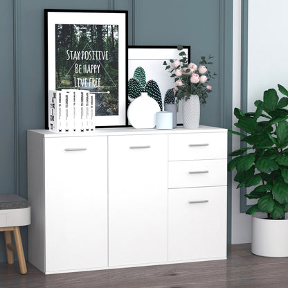Kitchen Sideboard Cabinet with 2 Doors Living Room Buffet with 2 Drawers Adjustable Shelf Modern Style for Dining Room 106x35x76cm Glossy White