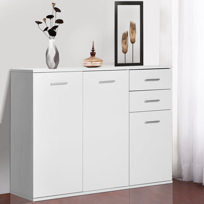 Kitchen Sideboard Cabinet with 2 Doors Living Room Buffet with 2 Drawers Adjustable Shelf Modern Style for Dining Room 106x35x76cm Glossy White