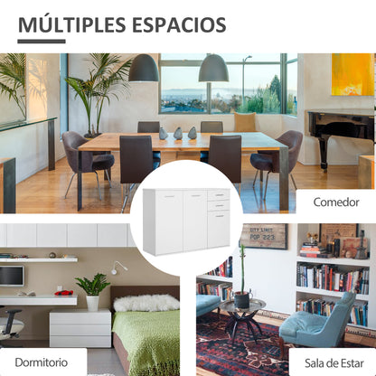 Kitchen Sideboard Cabinet with 2 Doors Living Room Buffet with 2 Drawers Adjustable Shelf Modern Style for Dining Room 106x35x76cm Glossy White