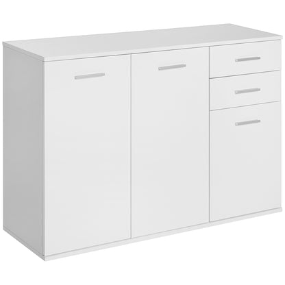 Kitchen Sideboard Cabinet with 2 Doors Living Room Buffet with 2 Drawers Adjustable Shelf Modern Style for Dining Room 106x35x76cm Glossy White