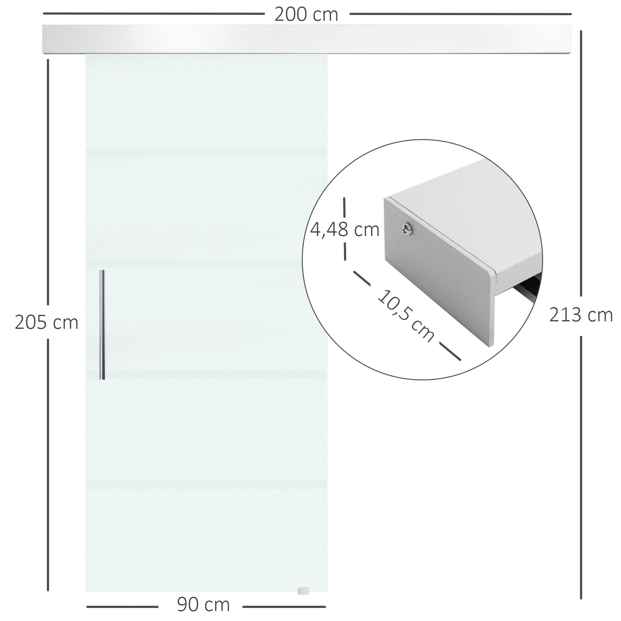 Glass Sliding Door Room Door with Handle Bar One-Sided Satin Finish 90 x 205 cm