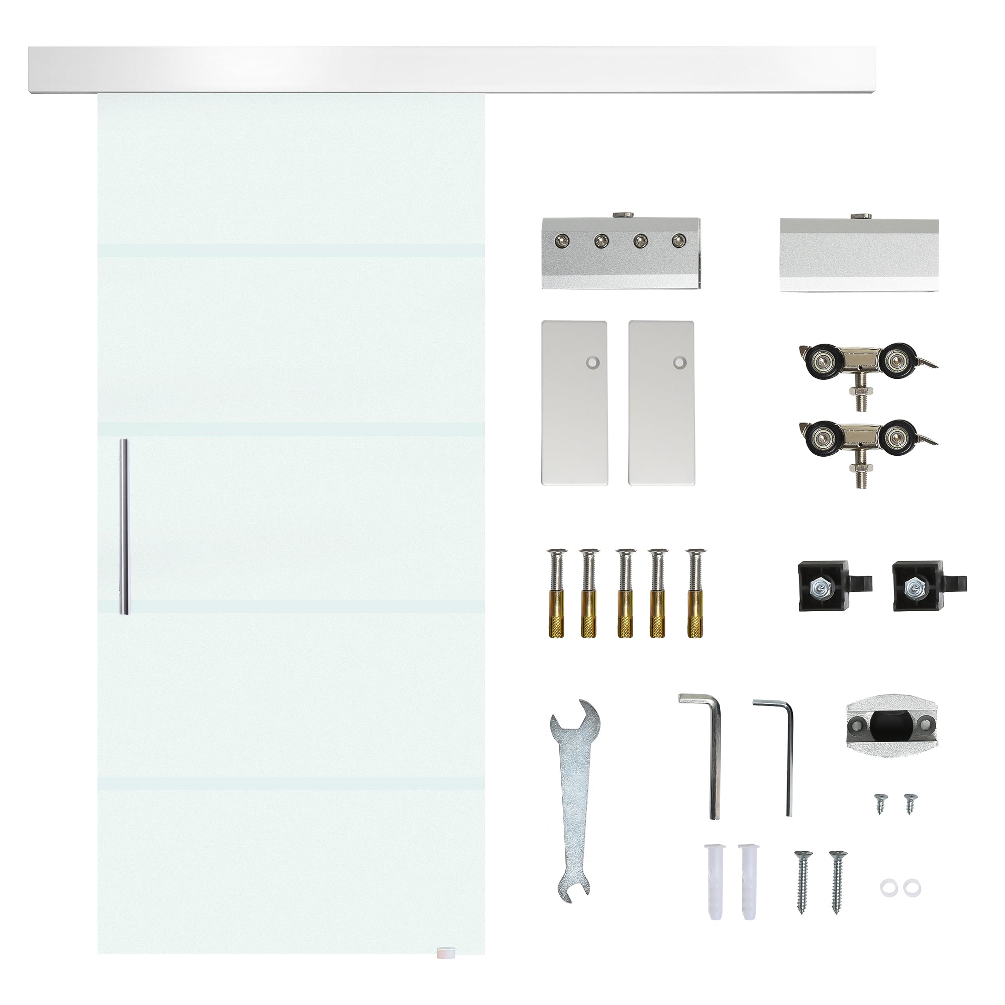 Glass Sliding Door Room Door with Handle Bar One-Sided Satin Finish 90 x 205 cm