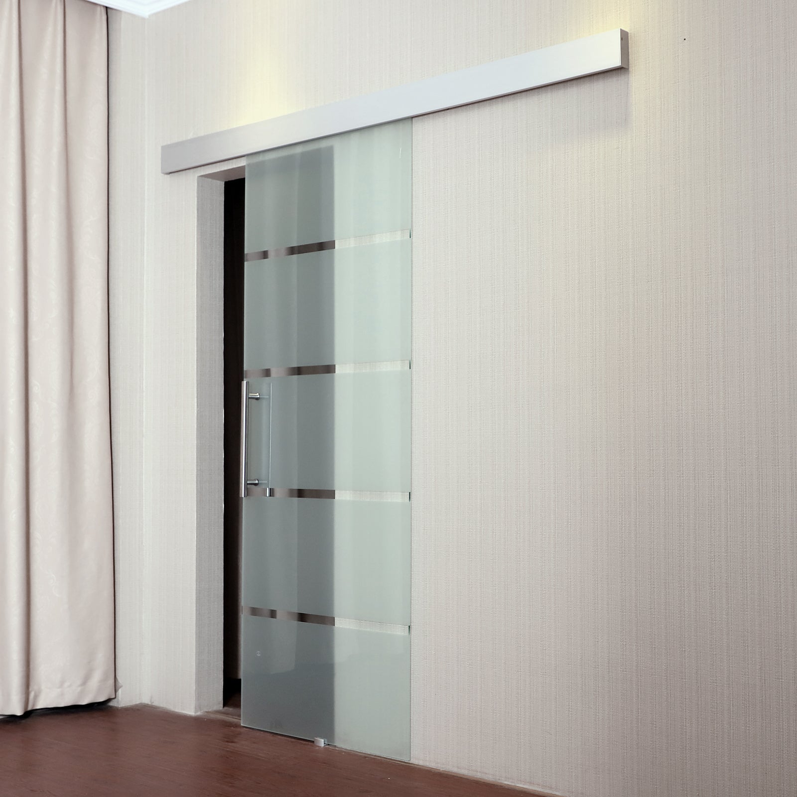 Glass Sliding Door Room Door with Handle Bar One-Sided Satin Finish 90 x 205 cm