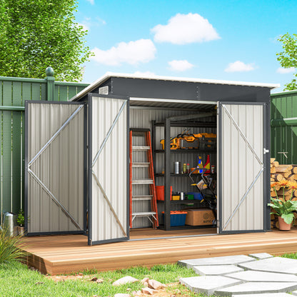 28.8 ft² Metal Garden Shed – Lockable, 3 Doors, Ventilated, Single-Slope Roof, Gloves Included (92 x 52 x 73 in)