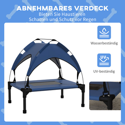 Elevated Dog Bed with Canopy, Pet Bed, Outdoor Dog Lounger with Roof, Breathable, for Small and Mini Dogs Dark Blue Oxford 61 x 46 x 63 cm