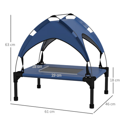 Elevated Dog Bed with Canopy, Pet Bed, Outdoor Dog Lounger with Roof, Breathable, for Small and Mini Dogs Dark Blue Oxford 61 x 46 x 63 cm