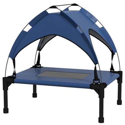 Elevated Dog Bed with Canopy, Pet Bed, Outdoor Dog Lounger with Roof, Breathable, for Small and Mini Dogs Dark Blue Oxford 61 x 46 x 63 cm