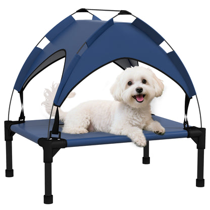 Elevated Dog Bed with Canopy, Pet Bed, Outdoor Dog Lounger with Roof, Breathable, for Small and Mini Dogs Dark Blue Oxford 61 x 46 x 63 cm