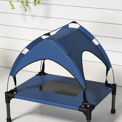 Elevated Dog Bed with Canopy, Pet Bed, Outdoor Dog Lounger with Roof, Breathable, for Small and Mini Dogs Dark Blue Oxford 61 x 46 x 63 cm