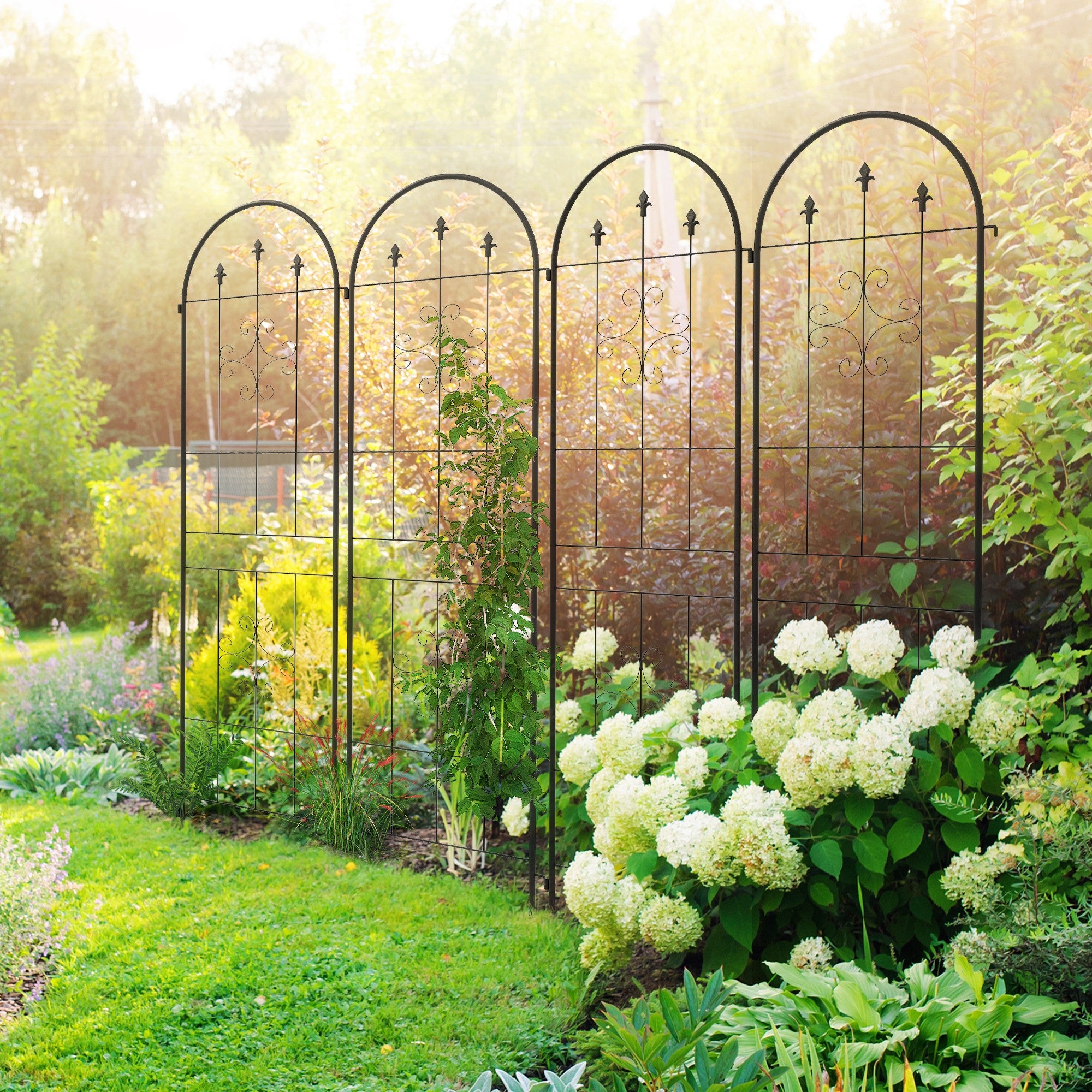 Set of 4 Garden Trellis, Plant Support Frame in Steel, 50 x 180 cm, Black