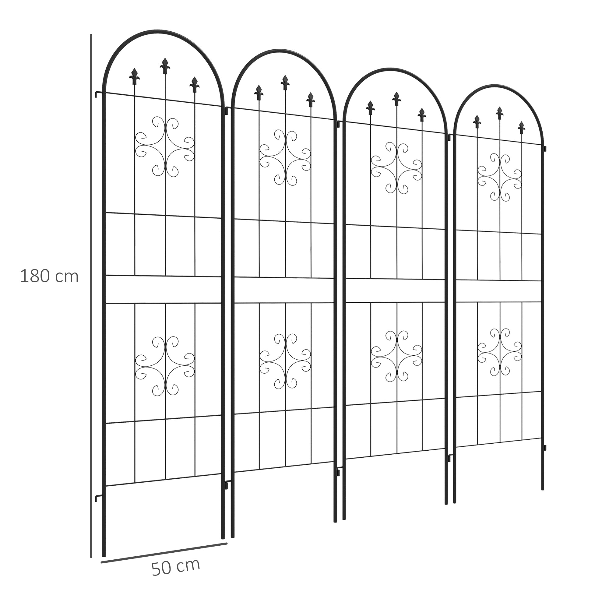 Set of 4 Garden Trellis, Plant Support Frame in Steel, 50 x 180 cm, Black