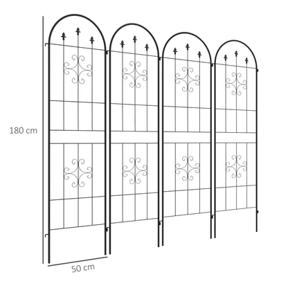 Set of 4 Garden Trellis, Plant Support Frame in Steel, 50 x 180 cm, Black