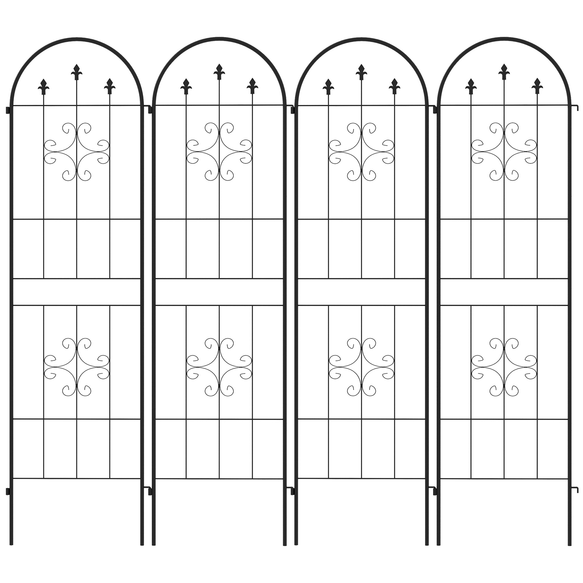 Set of 4 Garden Trellis, Plant Support Frame in Steel, 50 x 180 cm, Black