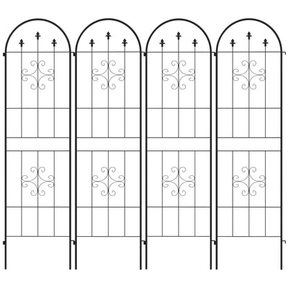 Set of 4 Garden Trellis, Plant Support Frame in Steel, 50 x 180 cm, Black