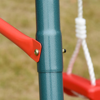 Double Swing Set for Kids Ages 3+ with Metal Stand Children's Swing Playset Adjustable Rope Outdoors Max Load 40kg 239x156x180 cm Green Red
