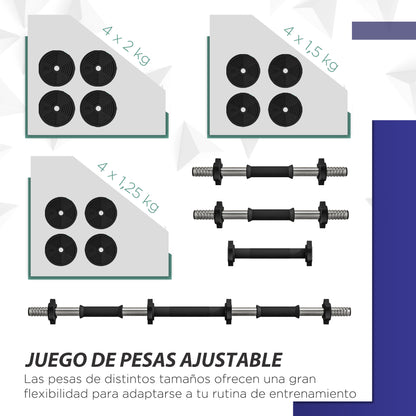 SPORTNOW 20kg Dumbbell Kit 2-in-1 Weight Set with Barbell Anti-Slip Handle Adjustable Dumbbells for Strength Training at Home Office Gym Black and Green