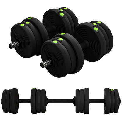 SPORTNOW 20kg Dumbbell Kit 2-in-1 Weight Set with Barbell Anti-Slip Handle Adjustable Dumbbells for Strength Training at Home Office Gym Black and Green
