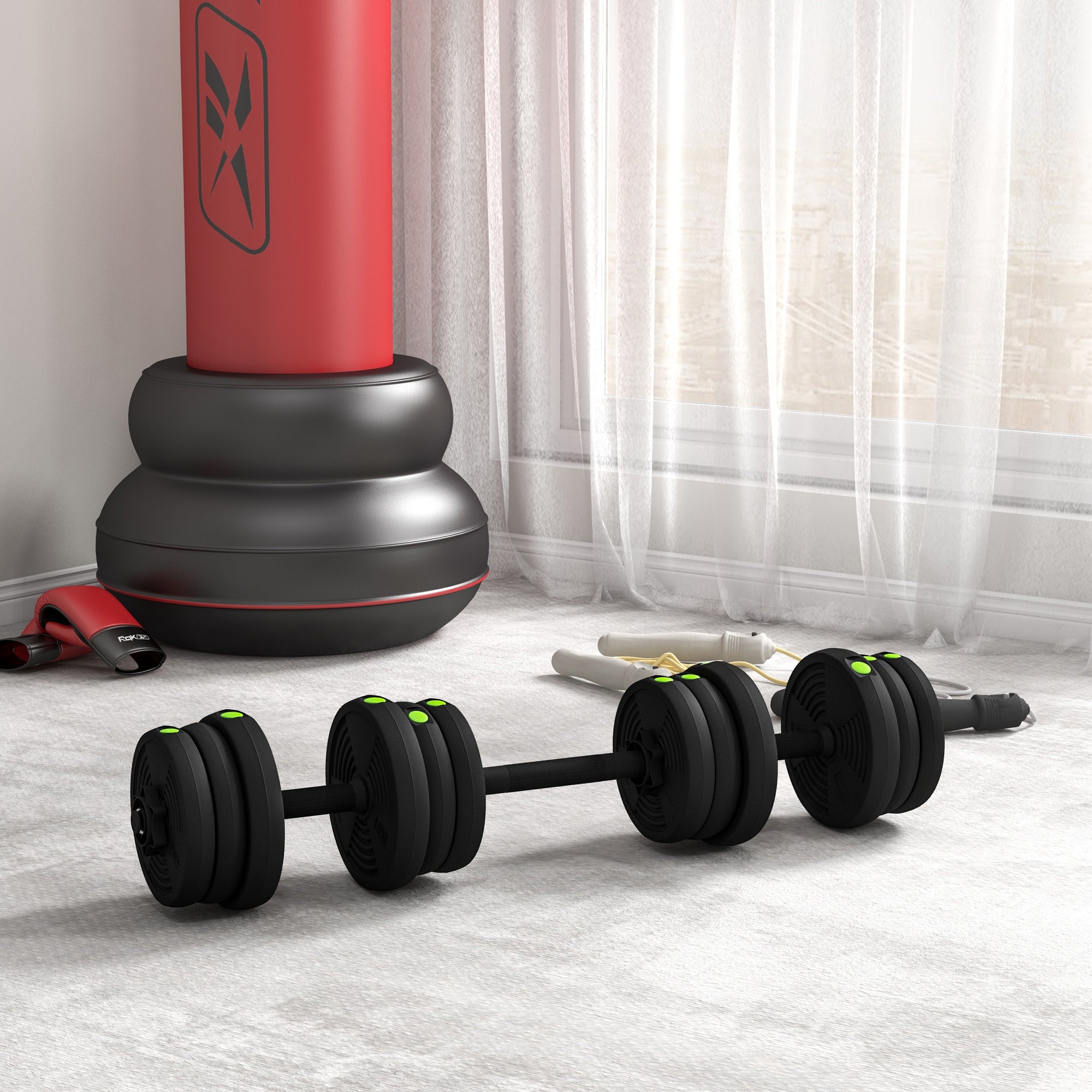 SPORTNOW 20kg Dumbbell Kit 2-in-1 Weight Set with Barbell Anti-Slip Handle Adjustable Dumbbells for Strength Training at Home Office Gym Black and Green