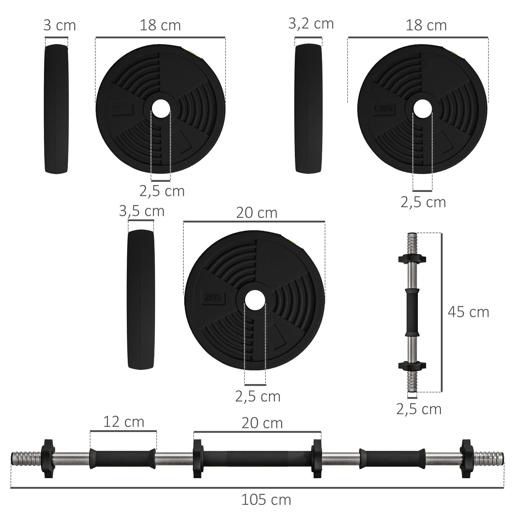 SPORTNOW 20kg Dumbbell Kit 2-in-1 Weight Set with Barbell Anti-Slip Handle Adjustable Dumbbells for Strength Training at Home Office Gym Black and Green