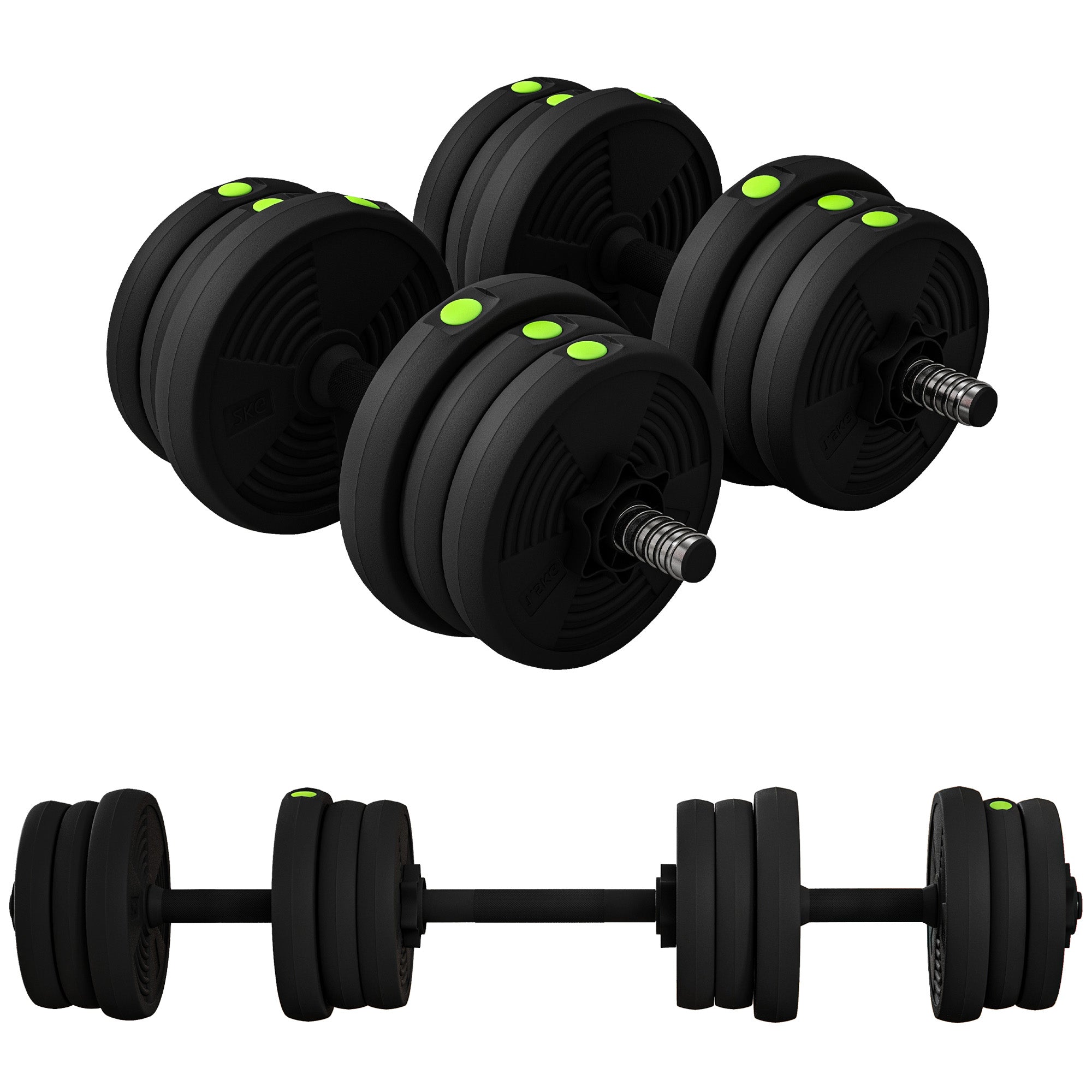 SPORTNOW 20kg Dumbbell Kit 2-in-1 Weight Set with Barbell Anti-Slip Handle Adjustable Dumbbells for Strength Training at Home Office Gym Black and Green