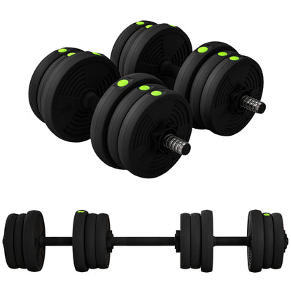 SPORTNOW 20kg Dumbbell Kit 2-in-1 Weight Set with Barbell Anti-Slip Handle Adjustable Dumbbells for Strength Training at Home Office Gym Black and Green