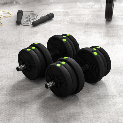 SPORTNOW 20kg Dumbbell Kit 2-in-1 Weight Set with Barbell Anti-Slip Handle Adjustable Dumbbells for Strength Training at Home Office Gym Black and Green
