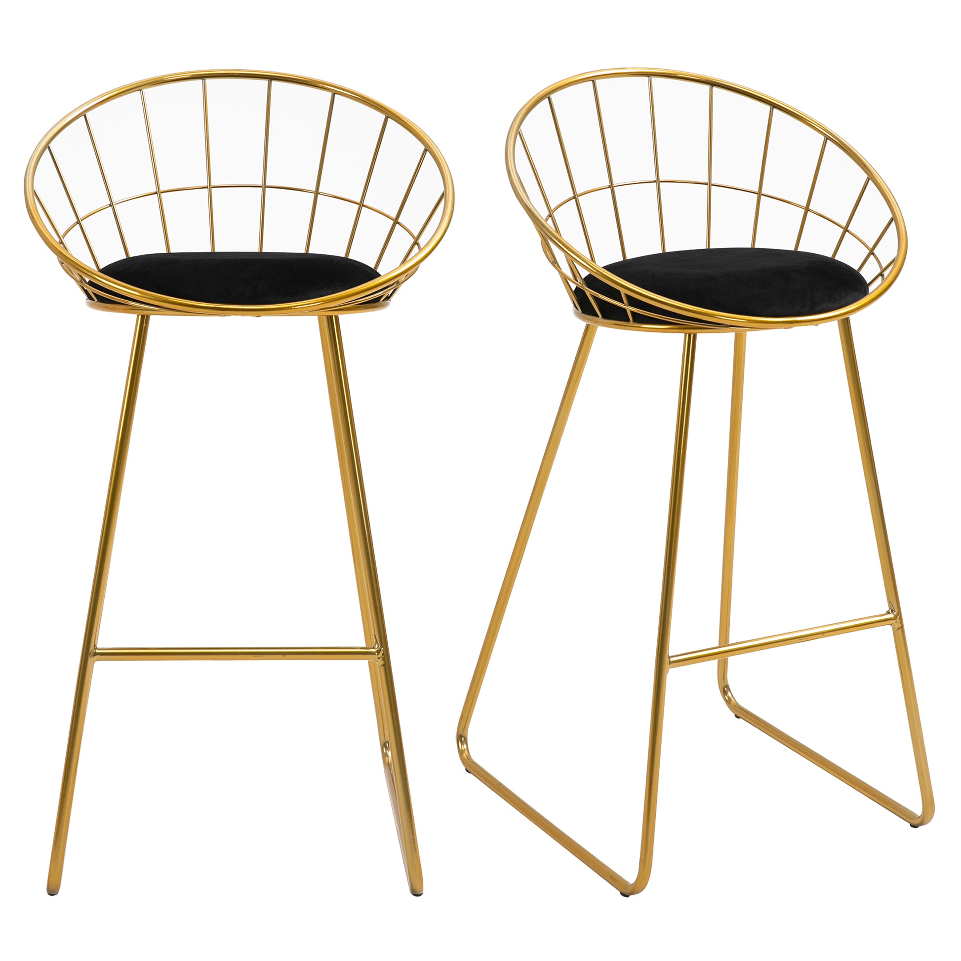 Set of 2 High Kitchen Stools with Fabric Seat Bar Stools Acapulco Chairs with Backrest and Footrest for Dining 52.5x47x97 cm Gold