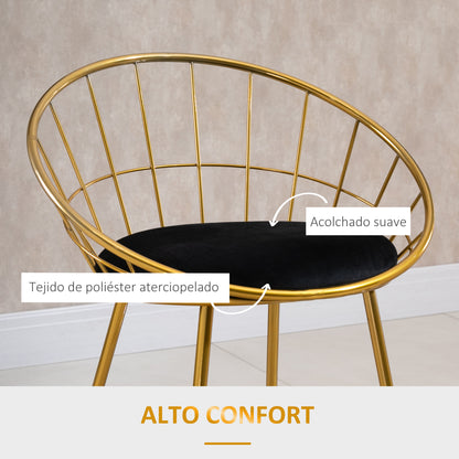 Set of 2 High Kitchen Stools with Fabric Seat Bar Stools Acapulco Chairs with Backrest and Footrest for Dining 52.5x47x97 cm Gold