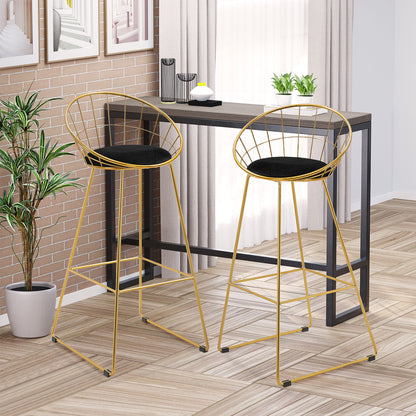 Set of 2 High Kitchen Stools with Fabric Seat Bar Stools Acapulco Chairs with Backrest and Footrest for Dining 52.5x47x97 cm Gold