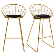 Set of 2 High Kitchen Stools with Fabric Seat Bar Stools Acapulco Chairs with Backrest and Footrest for Dining 52.5x47x97 cm Gold