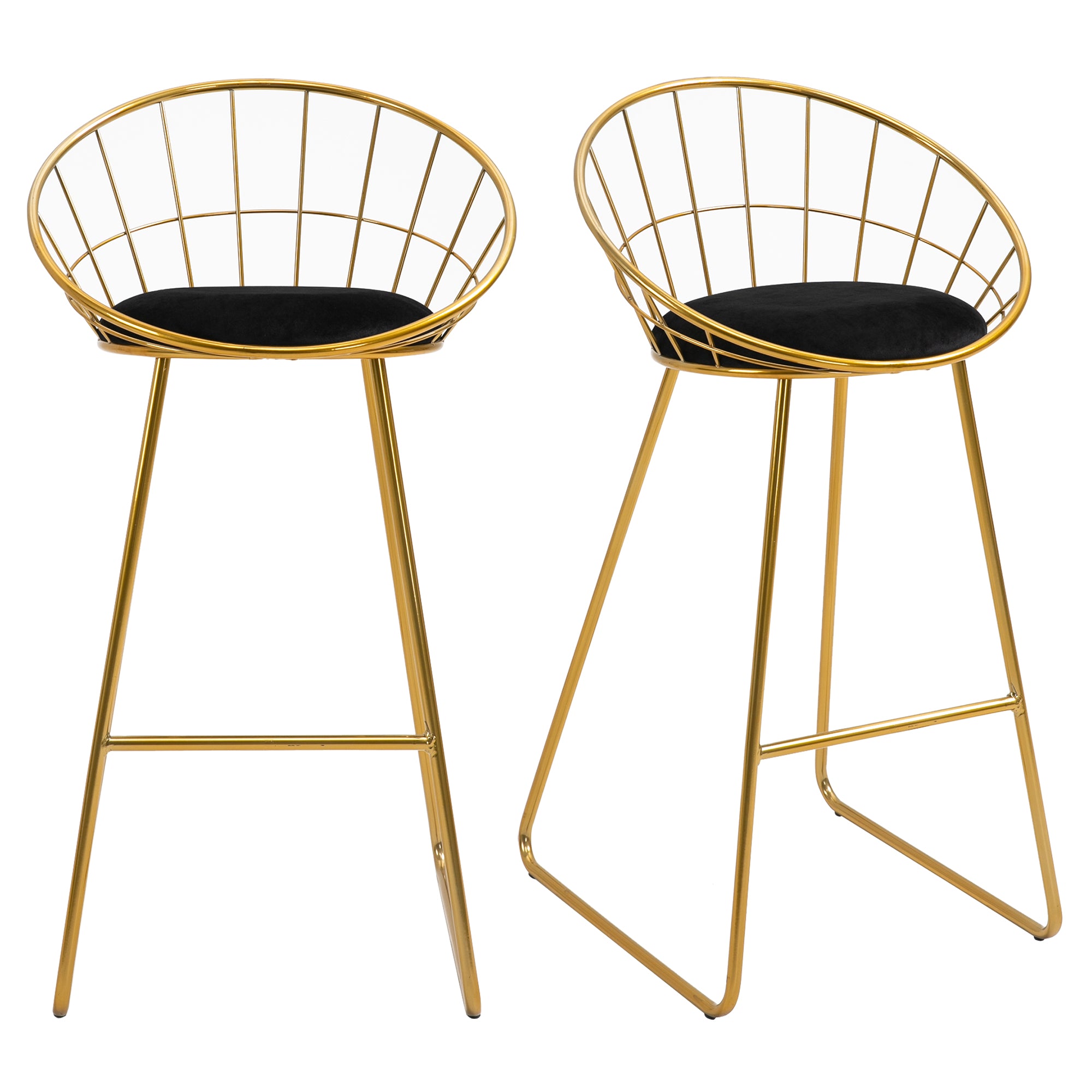 Set of 2 High Kitchen Stools with Fabric Seat Bar Stools Acapulco Chairs with Backrest and Footrest for Dining 52.5x47x97 cm Gold