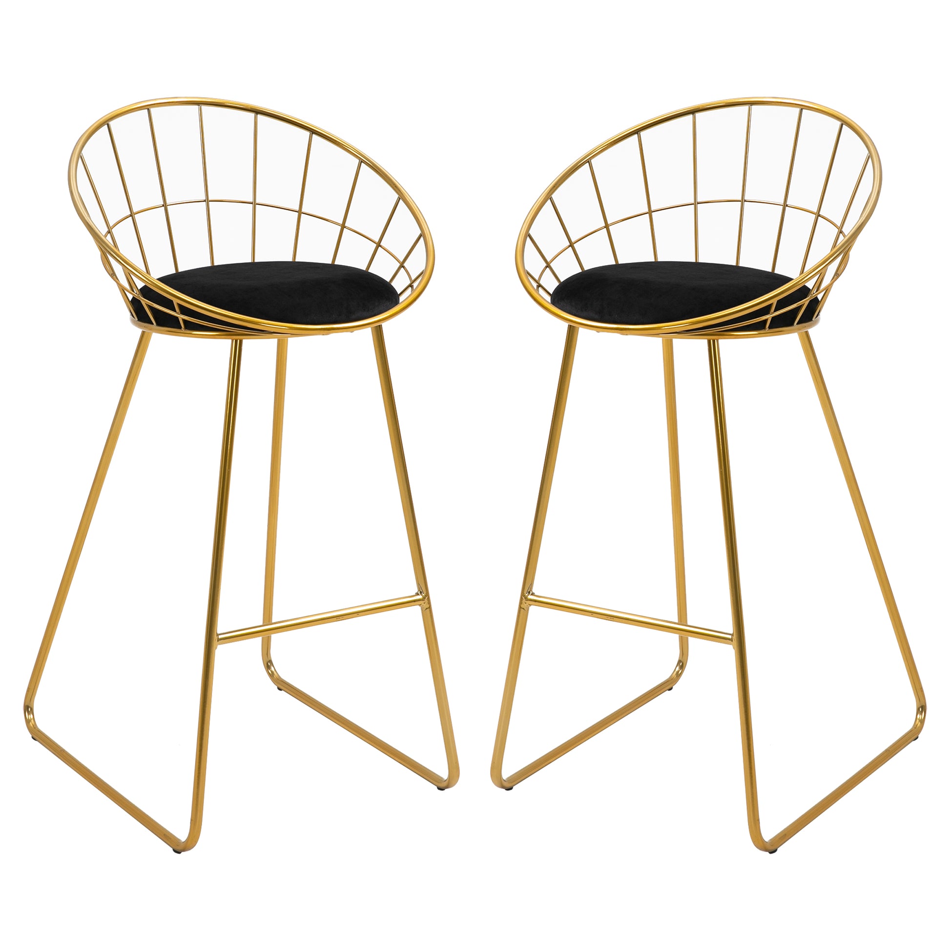 Set of 2 High Kitchen Stools with Fabric Seat Bar Stools Acapulco Chairs with Backrest and Footrest for Dining 52.5x47x97 cm Gold
