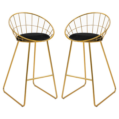 Set of 2 High Kitchen Stools with Fabric Seat Bar Stools Acapulco Chairs with Backrest and Footrest for Dining 52.5x47x97 cm Gold
