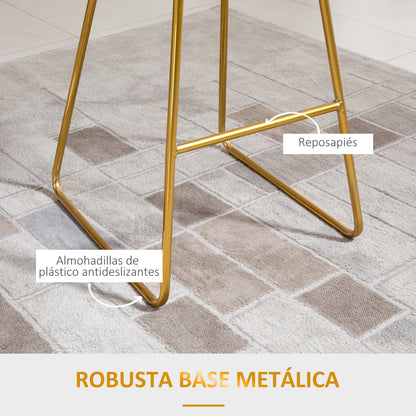 Set of 2 High Kitchen Stools with Fabric Seat Bar Stools Acapulco Chairs with Backrest and Footrest for Dining 52.5x47x97 cm Gold