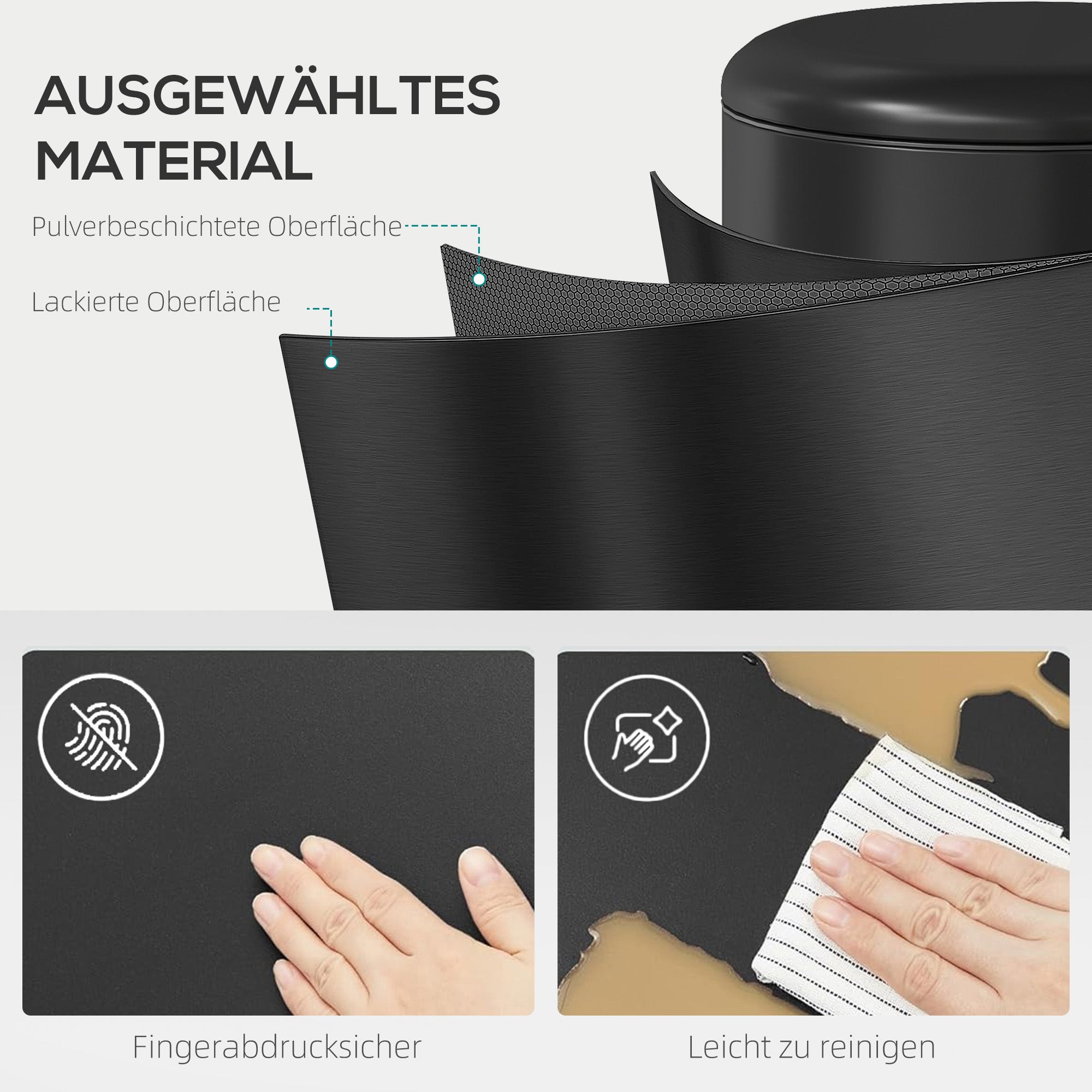 20 L (5.3 gal) Fingerprint-Resistant Metal Trash Can with Soft-Close Lid, Foot Pedal & Removable Inner Bin — Black