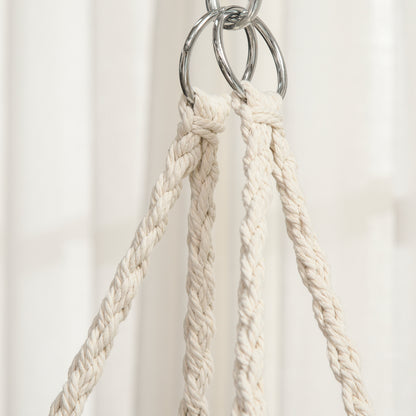Boho Chic Style Garden Hammock, Polyester and Macramé Hanging Chair for Indoor and Outdoor Use, Cream, 80x60x36cm