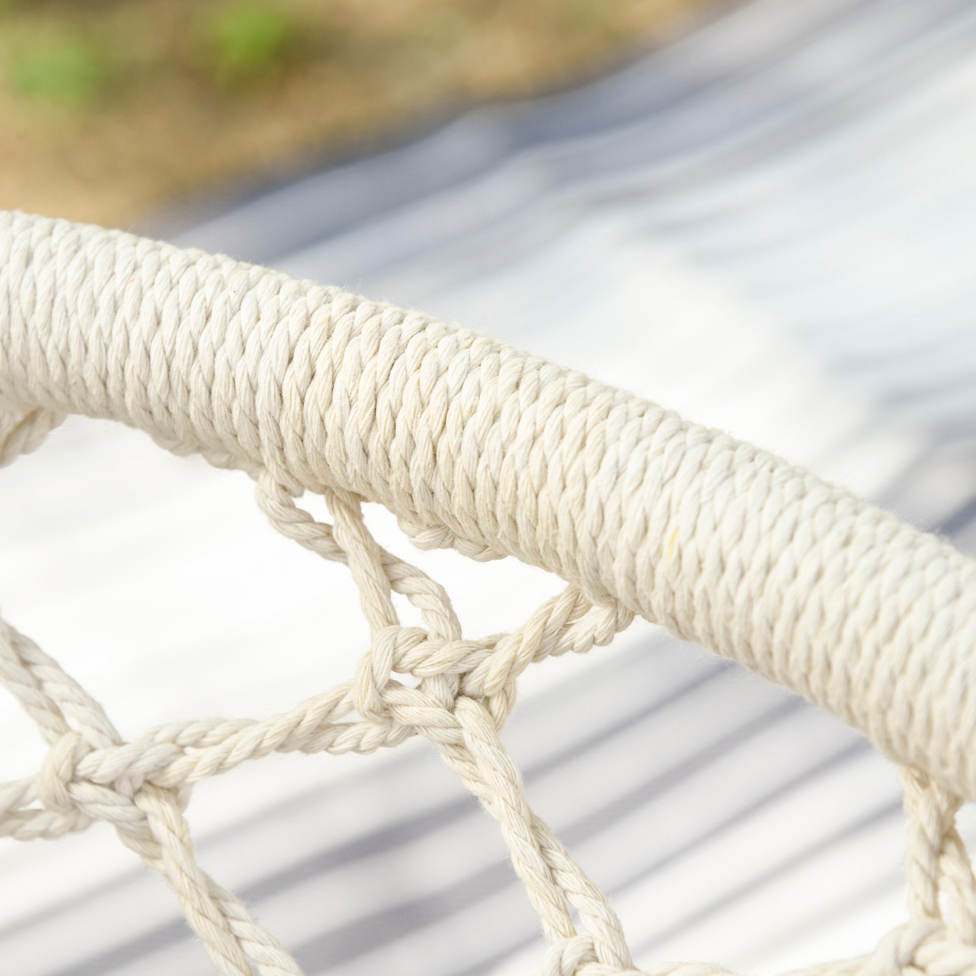 Boho Chic Style Garden Hammock, Polyester and Macramé Hanging Chair for Indoor and Outdoor Use, Cream, 80x60x36cm