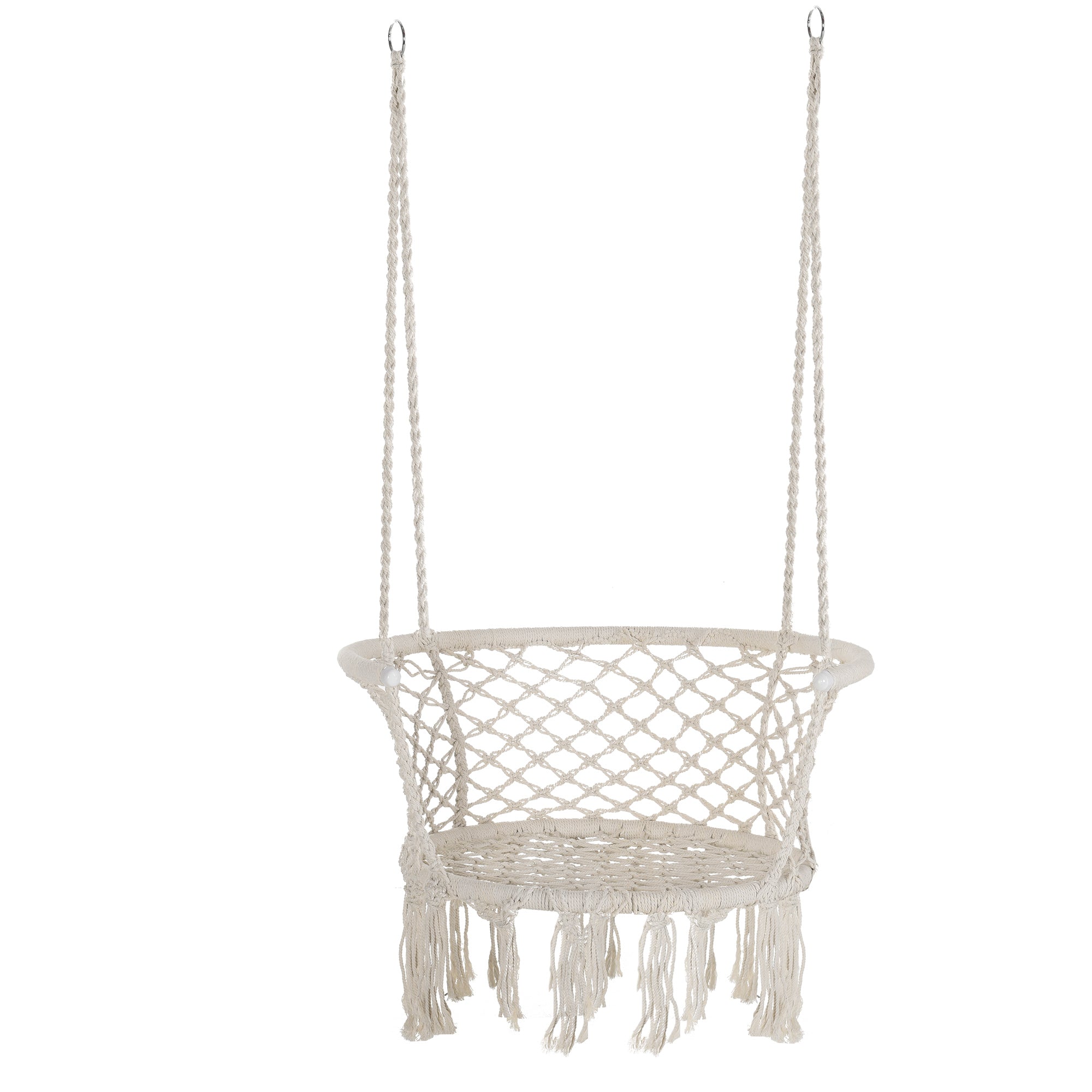 Boho Chic Style Garden Hammock, Polyester and Macramé Hanging Chair for Indoor and Outdoor Use, Cream, 80x60x36cm