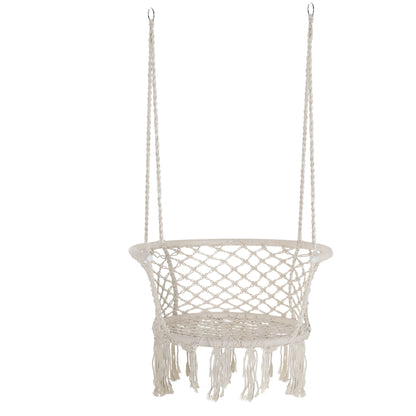 Boho Chic Style Garden Hammock, Polyester and Macramé Hanging Chair for Indoor and Outdoor Use, Cream, 80x60x36cm