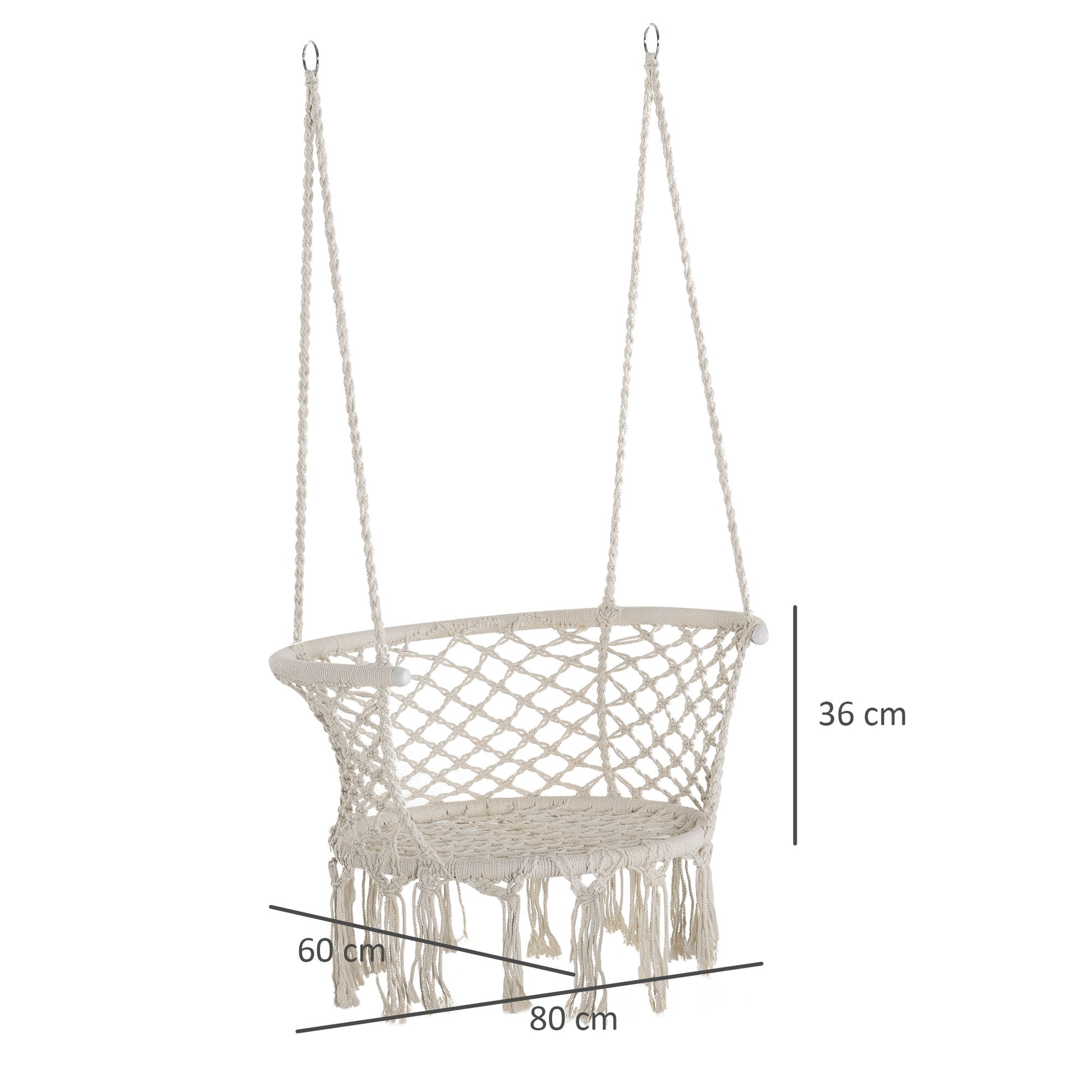 Boho Chic Style Garden Hammock, Polyester and Macramé Hanging Chair for Indoor and Outdoor Use, Cream, 80x60x36cm