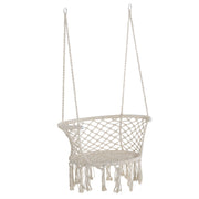 Boho Chic Style Garden Hammock, Polyester and Macramé Hanging Chair for Indoor and Outdoor Use, Cream, 80x60x36cm