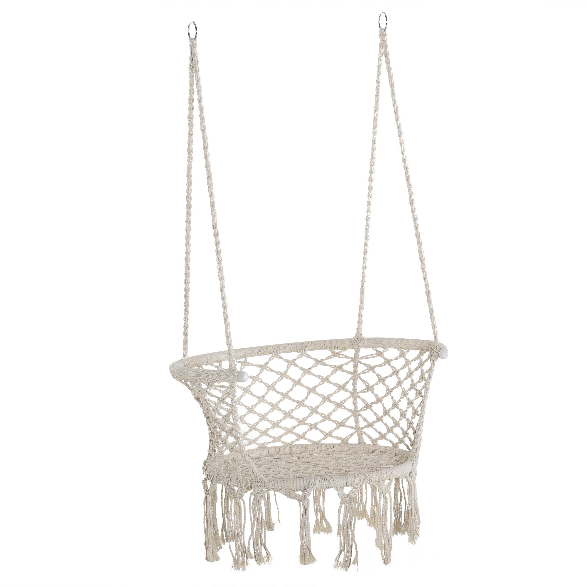 Boho Chic Style Garden Hammock, Polyester and Macramé Hanging Chair for Indoor and Outdoor Use, Cream, 80x60x36cm